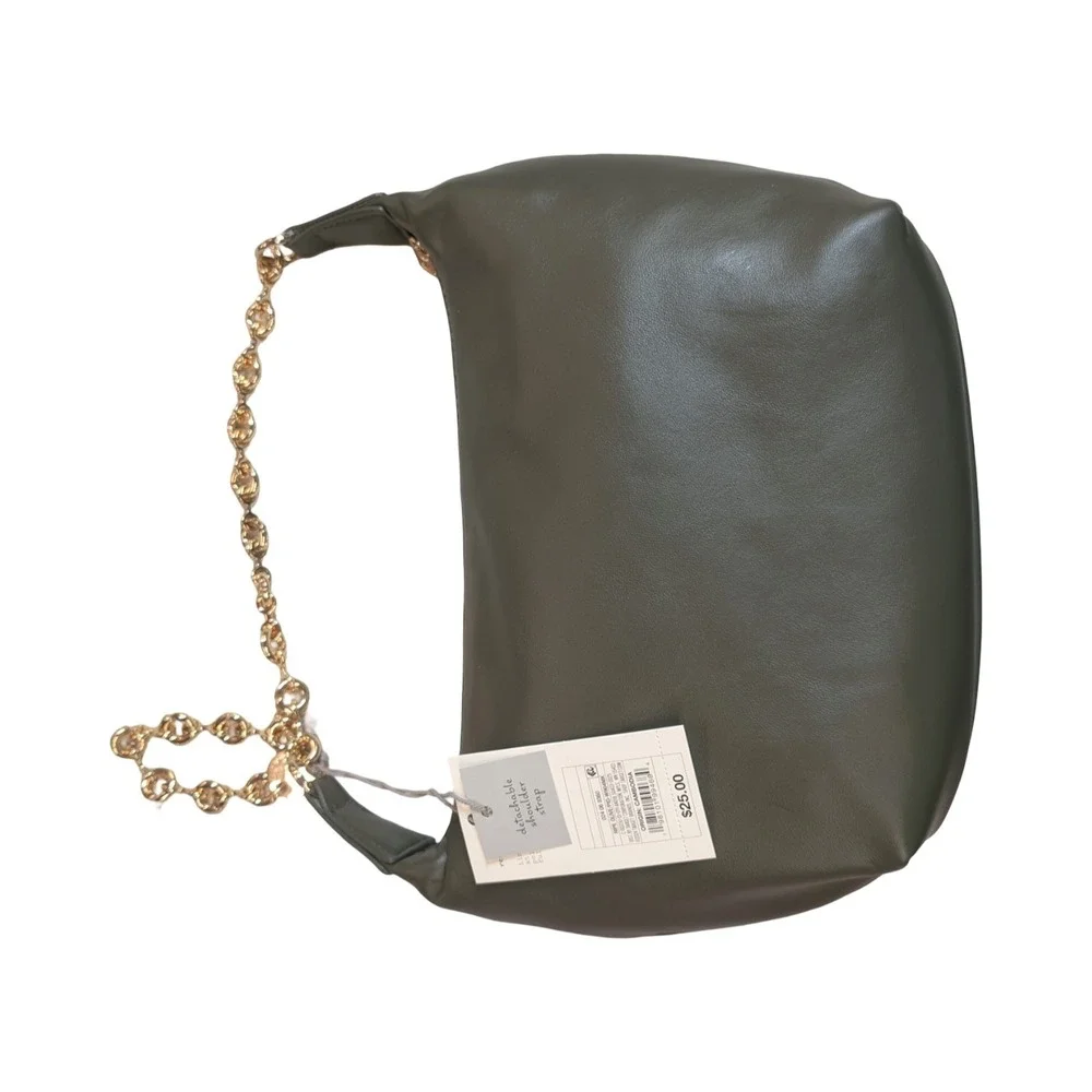 ⭐B4 A New Day- Gold Jewelry Chain Strap - Clutch Handbag - Olive Green Shell NWT
